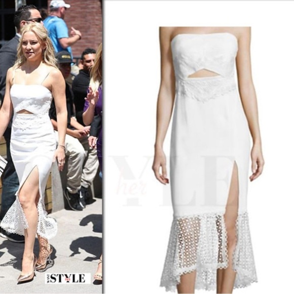 Jonathan Simkhai Dresses & Skirts - Jonathan Simkhai White Window Pane Lace Bandeau Midi Dress Bridal Wedding